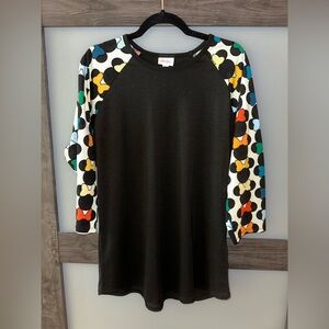 LuLaRoe Minnie Mouse rainbow bow baseball style shirt XL